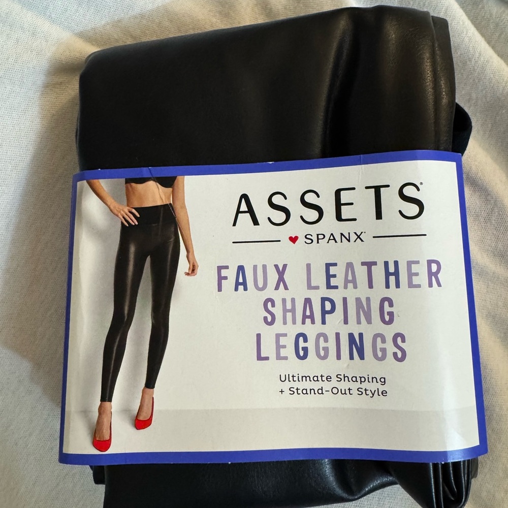 Spanx XL Assets by Spanx Faux Leather Shaping Leggings - Black